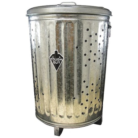 20 gal Round Recycling Bin, Flat Top, Silver, Steel, 1 Openings