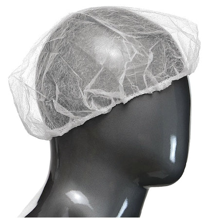 Bouffant Cap, Polypropylene, 21 in Dia., White, M, 1000 PK