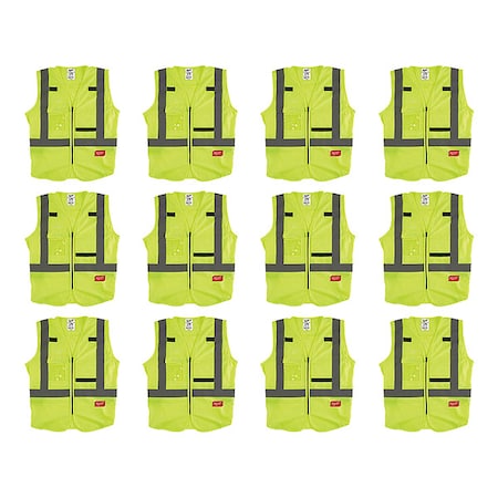 High Visibility Vest, 12 pk, 3XL/4XL