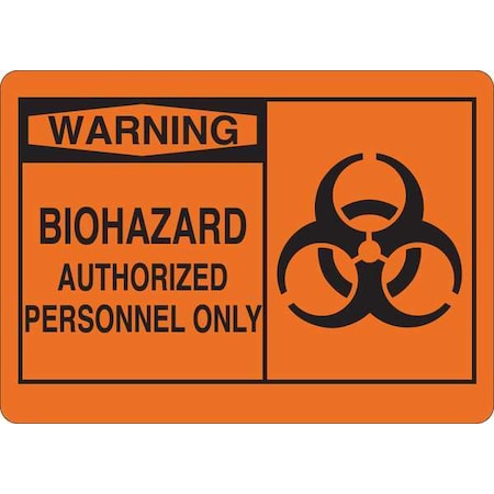 Warning Biohazard Sign, 10 in Height, 14 in Width, Vinyl, English