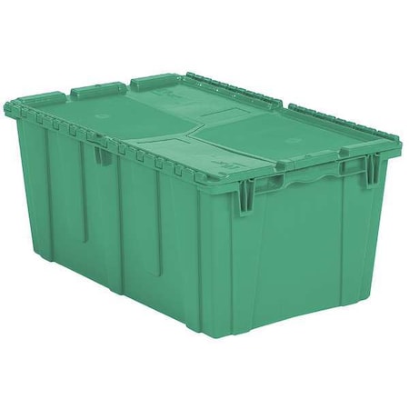 Attached Lid Container, 17.2 gal Volume Cap., 26 7/8 in L, 16 7/8 in W, 12 1/8 in H, Plastic, Green