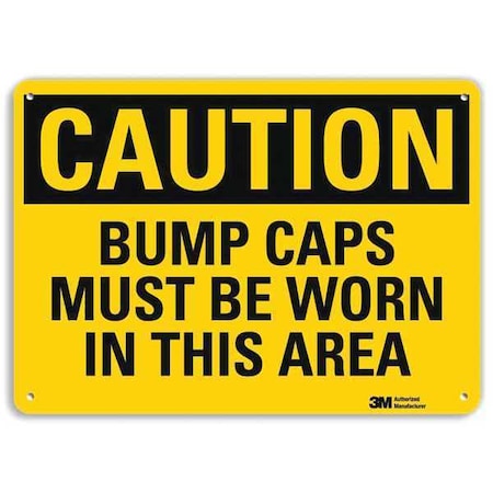 CAUTION BUMP CAPS MUST BE WORN IN THIS AREA, 7 in x 10 in, Plastic, U4-1097-NP_10X7