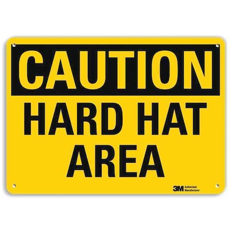Safety Sign, Hard Hat Area, Aluminum, Horizontal Rectangle, 10 in x 14 in Size, Mounting Holes