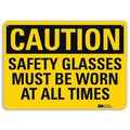 Safety Sign, Safety Glasses, Caution, 7in H