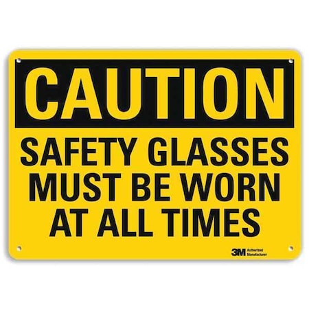 Safety Sign, Safety Glasses, Caution, 7in H