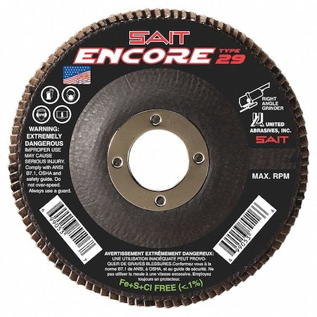 SAIT 79105 Encore Fiberglass Backed Flap Disc (Type 29) 4-1/2" x 7/8", 36 Grit, 10-Pack