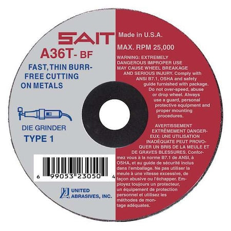 Abrasive Cut-Off Wheel, Type 1, 4 in Dia, 0.0625 in Thick, 5/8 in Arbor Hole Size, Aluminum Oxide
