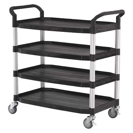 Dual-Handle Utility Cart with Lipped Plastic Shelves, 400 lb Load Capacity, 4 Shelves, 44 in L