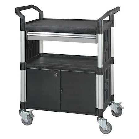 Enclosed Service Cart, Fiber Glass/Polypropylene, 400 lb Load Capacity, 3 Shelves, 34 1/4 in L