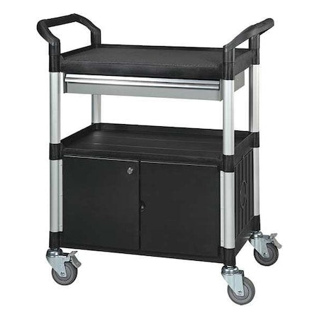 Enclosed Service Cart, Fiber Glass/Polypropylene, 400 lb Load Capacity, 3 Shelves, 34 1/4 in L