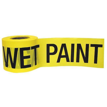 Barricade Tape, Caution Wet Paint, Yellow, 3 in Wide x 300 ft Length, Polyethylene, 2 mil