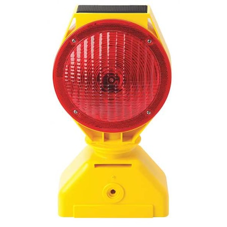 Solar Barricade Light, Red, 7 in Lens Dia., 12" Height, Polycarbonate Lens, Solar, LED, 60 FPM