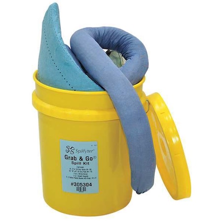 Spill Kit, 4 gal Volume Absorbed per Kit, 5 gal Capacity, Bucket, Blue, 10