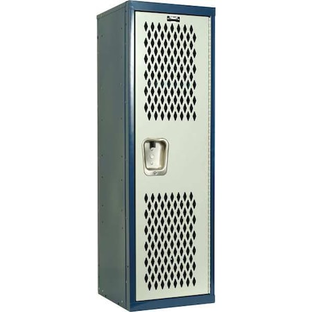Wardrobe Locker, 15 in W, 15 in D, 48 in H, (1) Tier, (1) Wide, Light Gray/Navy Blue