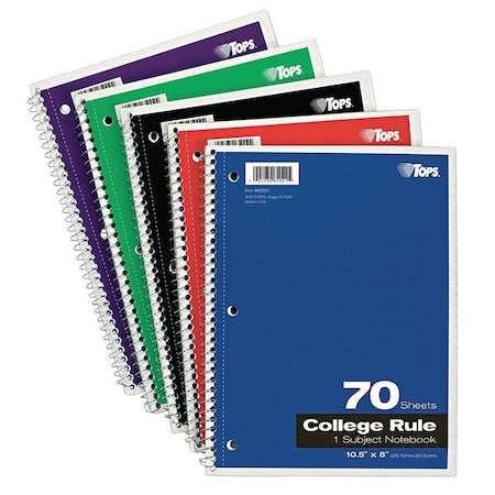 Coil-Lock Wirebound Notebook, 3-Hole Punch, Medium/College Rule, Random Color, (70) 10.5 x 8 Sheets