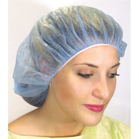 Bouffant Cap, Polypropylene, 24 in Dia., Blue, L, 500 PK