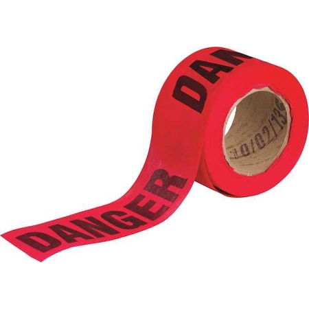 Barricade Tape, Danger, Red, 3 in Wide x 150 ft Length, Wood Fiber, 6 mil