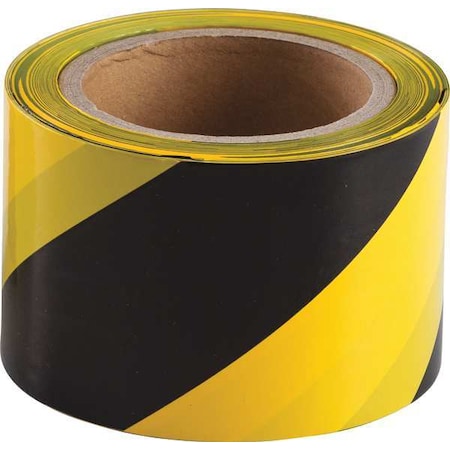 Barricade Tape, No Legend, Black/Yellow, 3 in Wide x 200 ft Length, Polyethylene, 3 mil