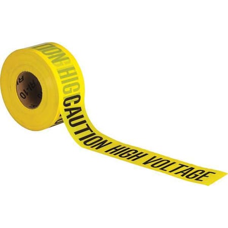 Barricade Tape, Caution High Voltage, Yellow, 3 in Wide x 1, 000 ft Length, Polyethylene, 3 mil