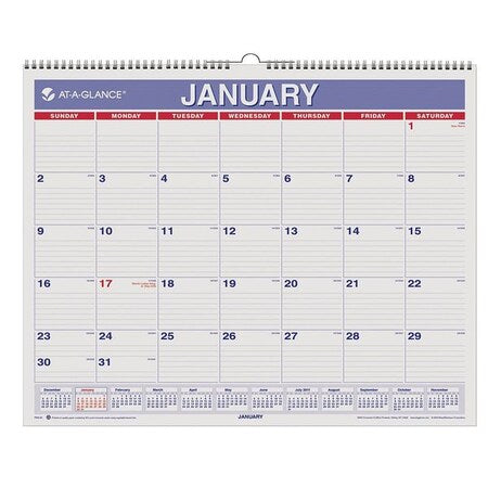 Monthly Wall Calendar, 15 x 12, White/Red/Blue Sheets, 12-Month (Jan to Dec): 2025