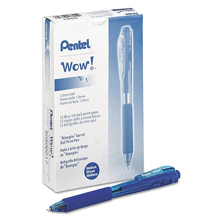 WOW! Ballpoint Pen, Retractable, Medium 1 mm, Blue Ink, Translucent Blue/Blue Barrel, PK12