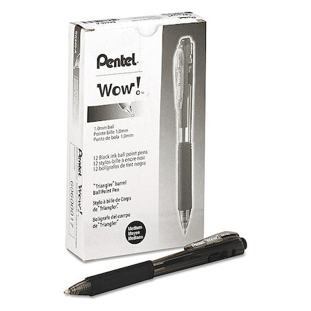 WOW! Ballpoint Pen, Retractable, Medium 1 mm, Black Ink, Smoke/Black Barrel, PK12