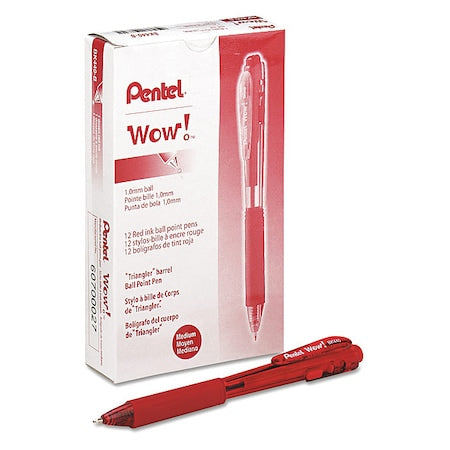 WOW! Ballpoint Pen, Retractable, Medium 1 mm, Red Ink, Translucent Red/Red Barrel, PK12