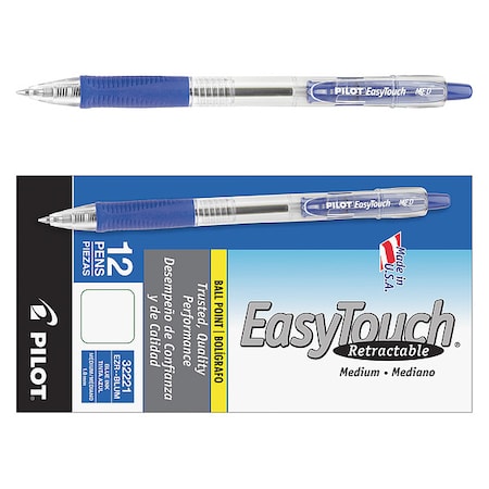 Retractable Pen, Medium 1.0 mm, Blue PK12
