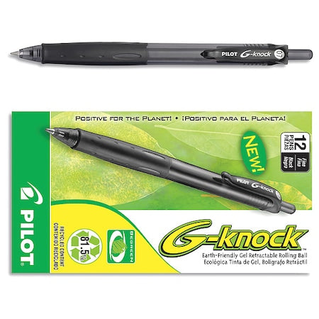 G-Knock BeGreen Gel Pen, Retractable, Fine 0.7 mm, Black Ink, Smoke/Black Barrel, PK12