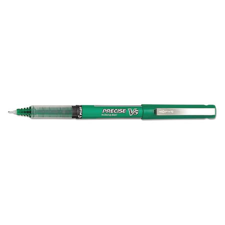 Precise V5 Rollerball Pen, Stick, Extra-Fine 0.5 mm, Green Ink, Green/Clear Barrel, PK12