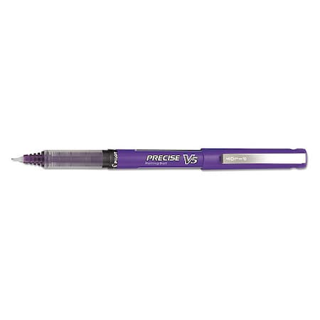 Precise V5 Rollerball Pen, Stick, Extra-Fine 0.5 mm, Purple Ink, Purple/Clear Barrel, PK12