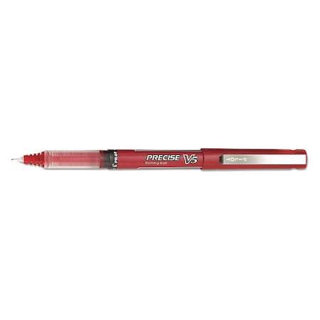Precise V5 Rollerball Pen, Stick, Extra-Fine 0.5 mm, Red Ink, Red/Clear Barrel, PK12