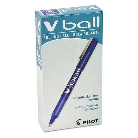 VBall Liquid Ink Rollerball Pen, Stick, Fine 0.7 mm, Blue Ink, Blue/Clear Barrel, PK12