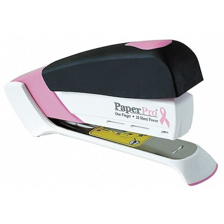 InCourage Spring-Powered Desktop Stapler, Breast Cancer Awareness, 20-Sheet Capacity, Pink/Gray