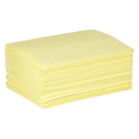 Sorbent Pad, 9 gal, 15 in x 19 in, Harsh Chemicals, Yellow, Polypropylene