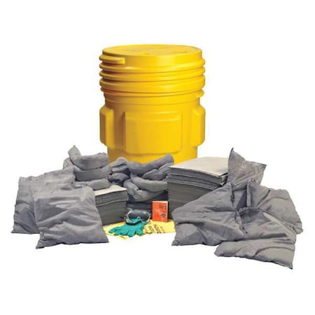 Spill Kit, 55 gal Volume Absorbed per Kit, 65 gal Capacity, Drum, Yellow