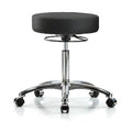 Bench Stool, Med, Chrom, Vinyl, Castrs, BLK