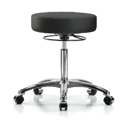 Bench Stool, Med, Chrom, Vinyl, Castrs, BLK