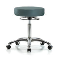 Bench Stool, Med, Chrom, Vinyl, Castrs, Blu