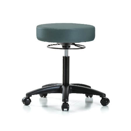 Bench Stool, Med, Vinyl, Casters, Blu