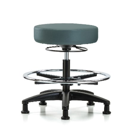 Bench Stool, Med, Vinyl, CF, Glides, Blu