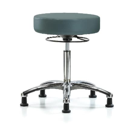 Bench Stool, Med, Chrom, Vinyl, Glides, Blu