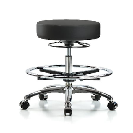 Bench Stool, Med, Vinyl, Chrm, CF, Cstrs, BLK
