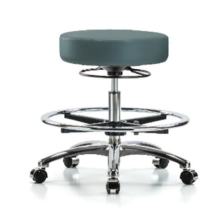 Bench Stool, Med, Vinyl, Chrm, CF, Cstrs, Blu
