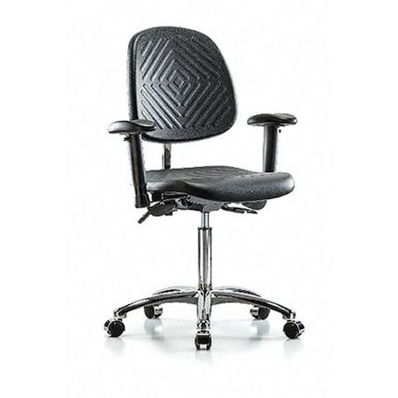 Clean Room Chair Ergonomic Chair, Adjustable Arms, 20-1/4" to 28" Height, Polyurethane, Black