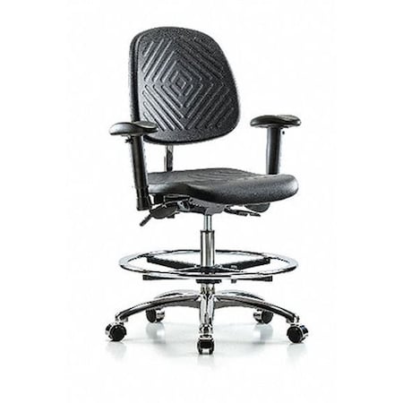 Clean Room Chair Ergonomic Chair, Adjustable Arms, 20-1/4" to 28" Height, Polyurethane, Black