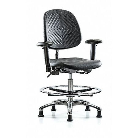 Clean Room Chair Ergonomic Chair, Adjustable Arms, 20-1/4" to 28" Height, Polyurethane, Black