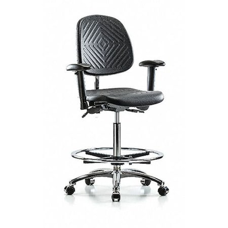 Clean Room Chair Ergonomic Chair, Adjustable Arms, 24-1/2" to 34-3/4" Height, Polyurethane, Black
