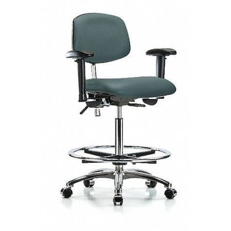Clean Room Chair Ergonomic Chair, Adjustable Arms, 26-1/4" to 36" Height, Vinyl, Colonial Blue