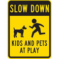 Kids and Pets at Play Traffic Sign, 24 in H, 18 in W, Aluminum, Vertical Rectangle, T1-1027-EG_18x24